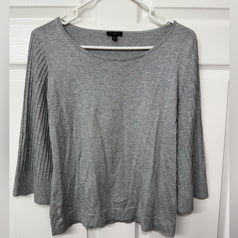 Talbots Gray Ribbed Relaxed Blouse Sz MP